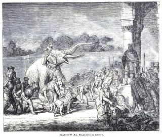 Kupferschnitt Elefant mit Menschenmenge