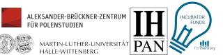 Logos des Alexander Brückner Zentrums für Polenstudien, der Martin-Luther-Universität Universität Halle-Wittenberg, des historischen Instituts der Polnischen Akademie der Wissenschaften und des NFDI4Memory Incubator Funds