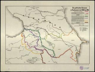 Die politischen Grenzen in Kaukasien von 1856 bis 1918. Bearbeitet in der Kartogr. Abteilung der Kgl. Preuß. Landesaufnahme. Juli 1918. Geograph. Apparat Univ. Greifswald B2205.