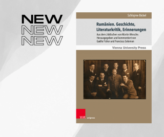 Buchcover mit Titel 'Rumänien. Geschichte, Literaturkritik, Erinnerungen' von Schlojme Bickel, darunter eine historische Gruppenaufnahme von Personen in Anzügen.