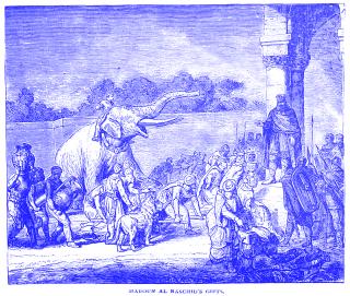 Kupferschnitt Elefant mit Menschenmenge