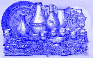Precious metal finds from Malaja Pereščepina. Illustration from Рыбаков Б.А. Анты и Киевская Русь. В: Вестник древней истории 1939 г. №1. С. 319–337, Рисунок 3, С. 331.